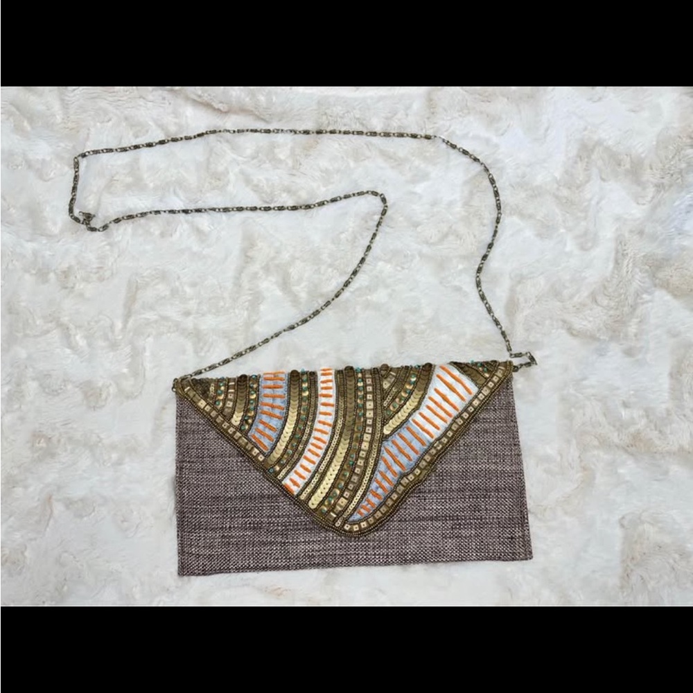 Elegant Brown and Gold Clutch with Textured Design by David Jeffrey